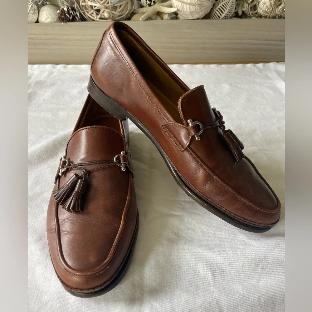 BRUNO MAGLI COGNAC TASSEL LOAFERS SIZE 10.5 M